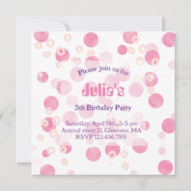 Invitación de cumpleaños con lunares rosados paste (Anverso)