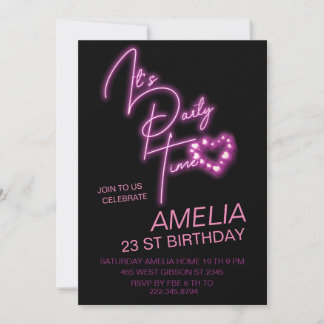 Invitación de cumpleaños con luz de neón rosa