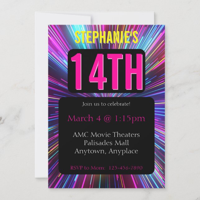 Invitación de cumpleaños con luz estroboscópica br (Anverso)