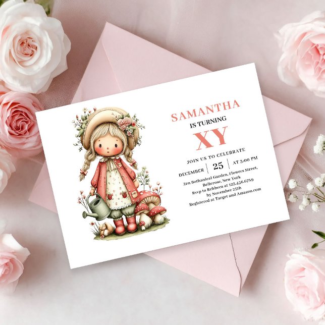 Invitación de cumpleaños con magia de rubor de niñ (Cute Fairy Girl Birthday Blush Magic invitation)