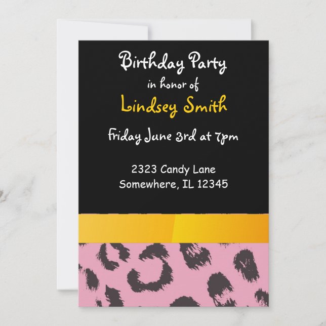 Invitación de cumpleaños con manchas de leopardo r (Anverso)