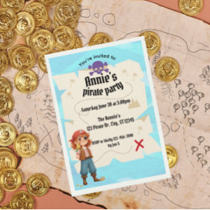Invitación de cumpleaños con mapa pirata para niña