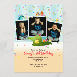 Invitación de cumpleaños con marco de animal y tre