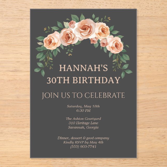 Invitación de cumpleaños con marco de arco floral  (Anverso)