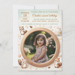 Invitación de cumpleaños con marco de ardilla para