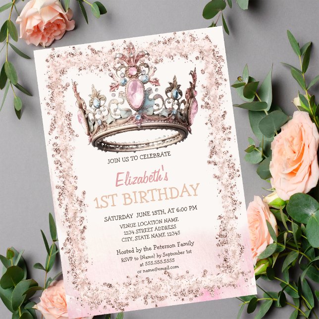 Invitación de cumpleaños con marco de brillo Coron (Subido por el creador)