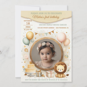 Invitación de cumpleaños con marco de cubo de león