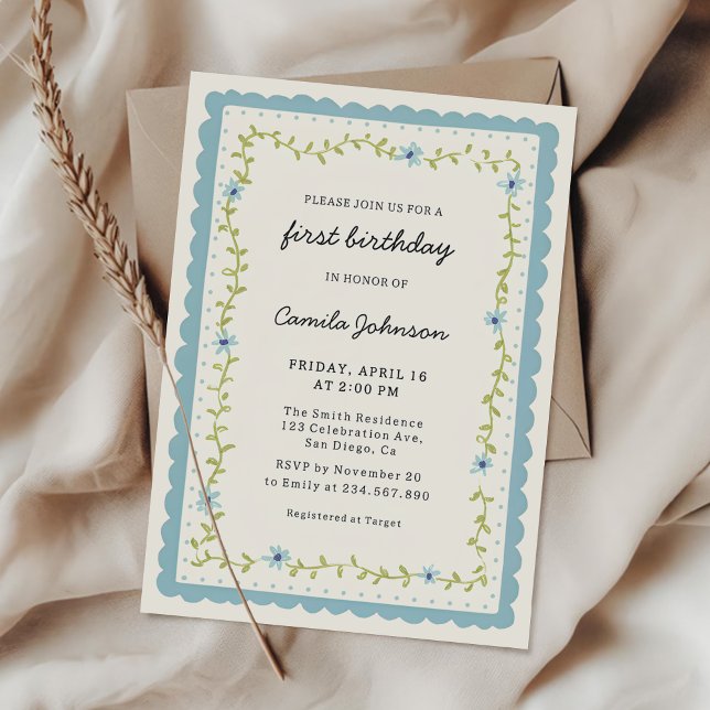 Invitación de cumpleaños con marco de flores festo (Subido por el creador)