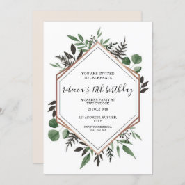 Invitación de cumpleaños con marco de oro Rosa