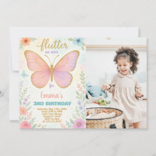 Invitación de cumpleaños con mariposa con foto