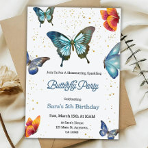 Invitación de cumpleaños con mariposas coloridas