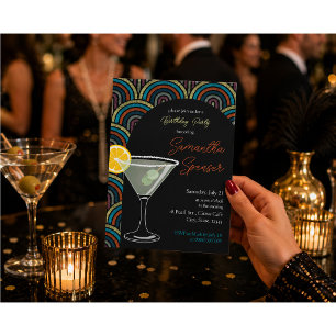 Invitación de cumpleaños con Martini Art Déco