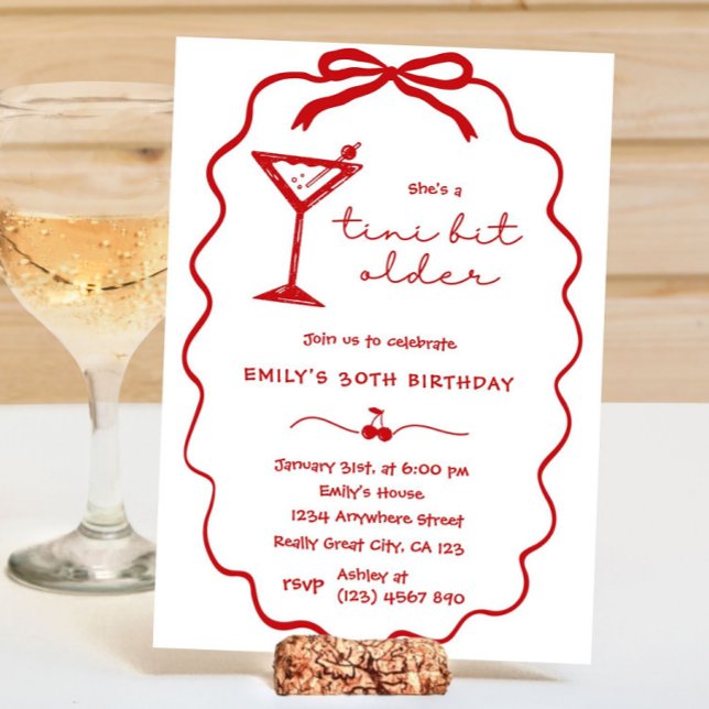 Invitación de cumpleaños con Martini de Cereza Dib (Hand Drawn Cherry Martini Birthday Invitation)