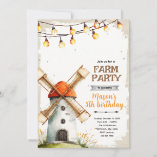 Invitación de cumpleaños con molino de viento
