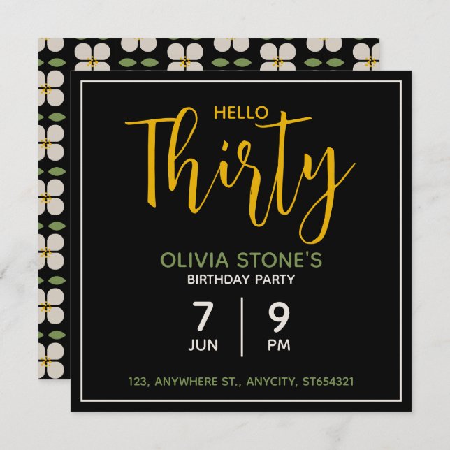 Invitación de Cumpleaños con Motivo Floral | Tarje (Anverso / Reverso)