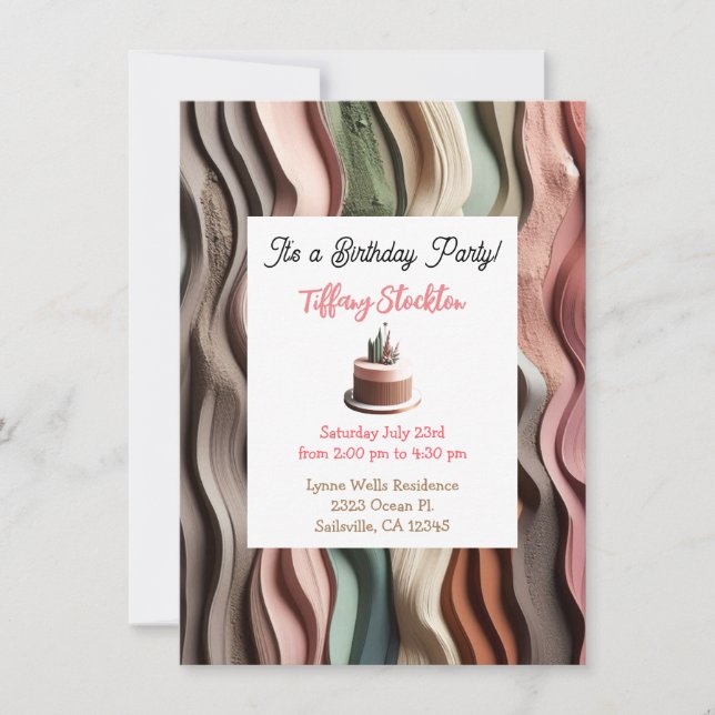 Invitación de cumpleaños con olas onduladas en ton (Anverso)