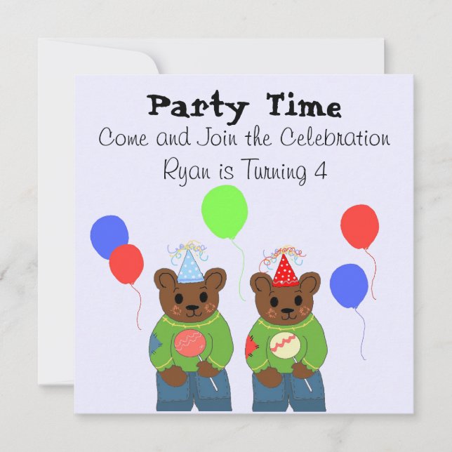 Invitación de cumpleaños con osito de peluche (Anverso)