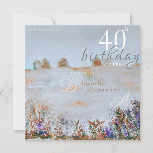 Invitación de cumpleaños con paisaje floral de Mod (Anverso)