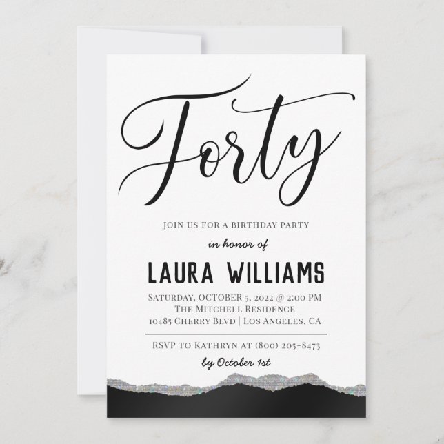 invitación de cumpleaños con palabra de guión 40 (Anverso)