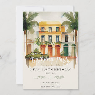 Invitación de cumpleaños con palmeras de La Habana