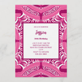 Invitación de cumpleaños con patrón abstracto rosa
