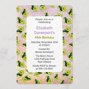 Invitación de cumpleaños con patrón de aguacates v