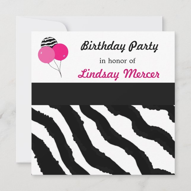 Invitación de cumpleaños con patrón de cebra (Anverso)