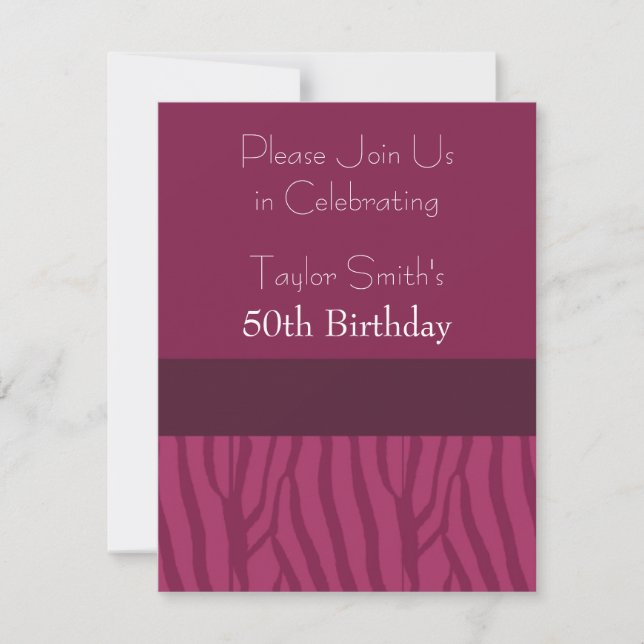Invitación de cumpleaños con patrón de cebra framb (Anverso)