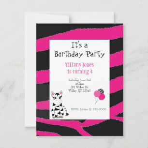 Invitación de cumpleaños con patrón de cebra rosa