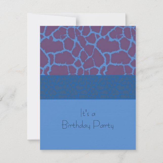 Invitación de cumpleaños con patrón de jirafa azul (Anverso)