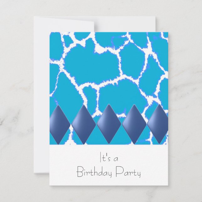 Invitación de cumpleaños con patrón de jirafa azul (Anverso)
