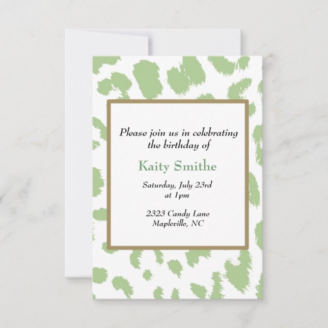 Invitación de cumpleaños con patrón de leopardo ve (Anverso)