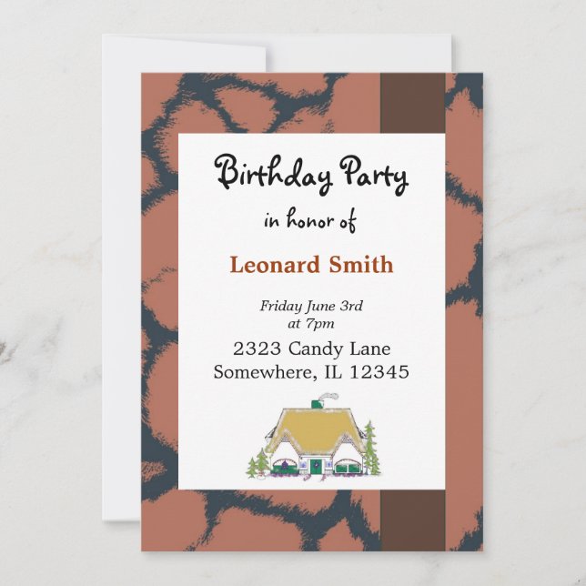 Invitación de cumpleaños con patrón de pelaje de j (Anverso)
