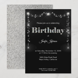 Invitación de cumpleaños con patrón de purpurina