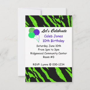Invitación de cumpleaños con patrón de tigre verde