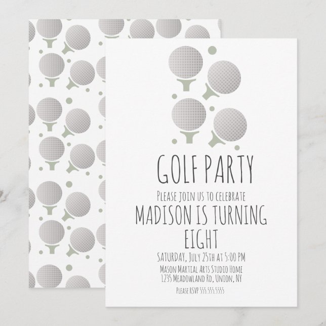 Invitación de cumpleaños con pelotas de golf simpl (Anverso / Reverso)