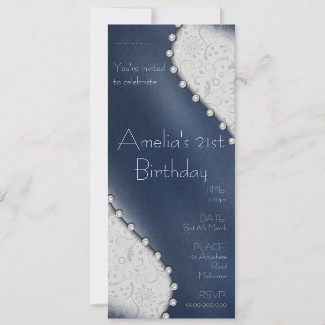 Invitación de cumpleaños con perlas (Anverso)