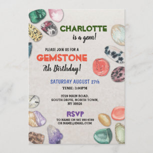 Invitación de cumpleaños con piedras preciosas, ro
