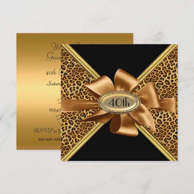 Invitación de cumpleaños con piel de leopardo (Anverso / Reverso)