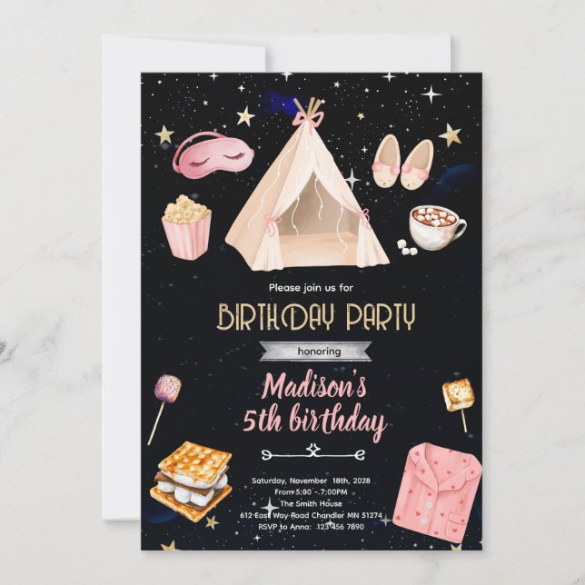 invitación de cumpleaños con pijamas de S'more (Anverso)