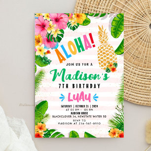 Invitación de cumpleaños con piña hawaiana Aloha