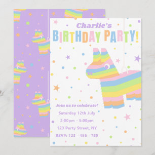 Invitación de cumpleaños con piñata arcoíris paste