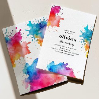 Invitación de cumpleaños con pintura de acuarela