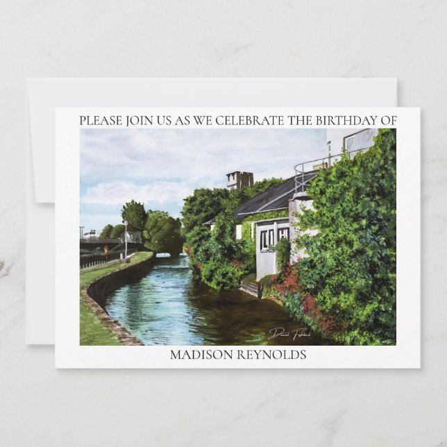Invitación de cumpleaños con pintura de Isla Verde (Anverso)