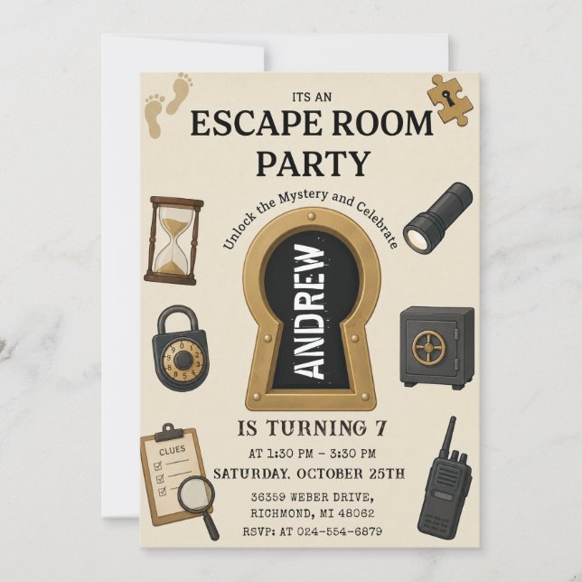 Invitación de cumpleaños con pista de misterio de  (Anverso)