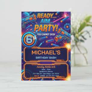 Invitación de cumpleaños con pistola de dardos