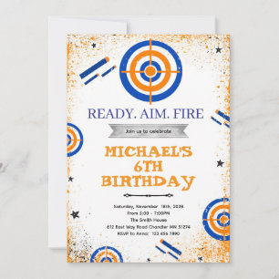 invitación de cumpleaños con pistola de dardos