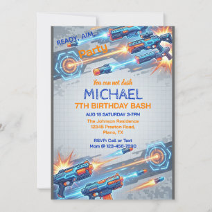 Invitación de cumpleaños con pistola de dardos