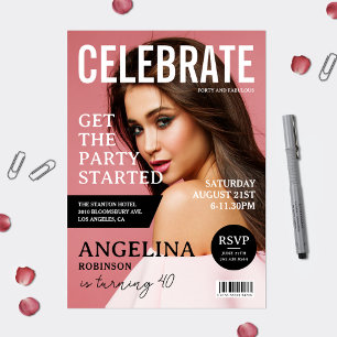 Invitación de cumpleaños con portada de revista Ce