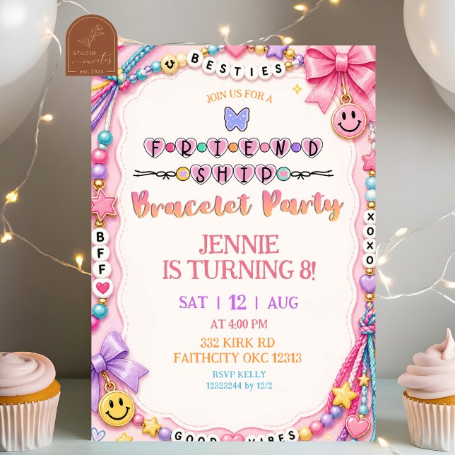 Invitación de cumpleaños con pulsera de la amistad (Subido por el creador)